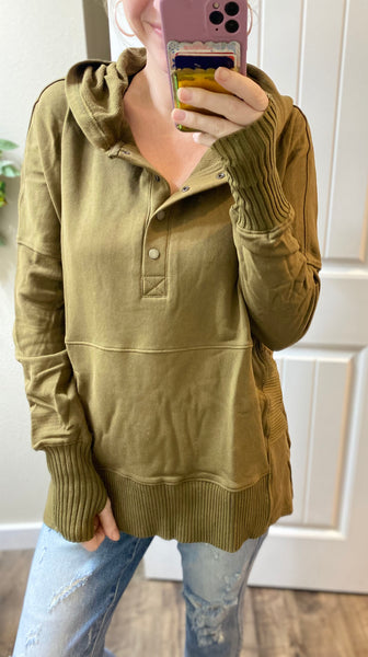 Washed Oversized French Terry Button Pullover