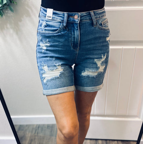 Judy Blue Mid Length Distressed Shorts