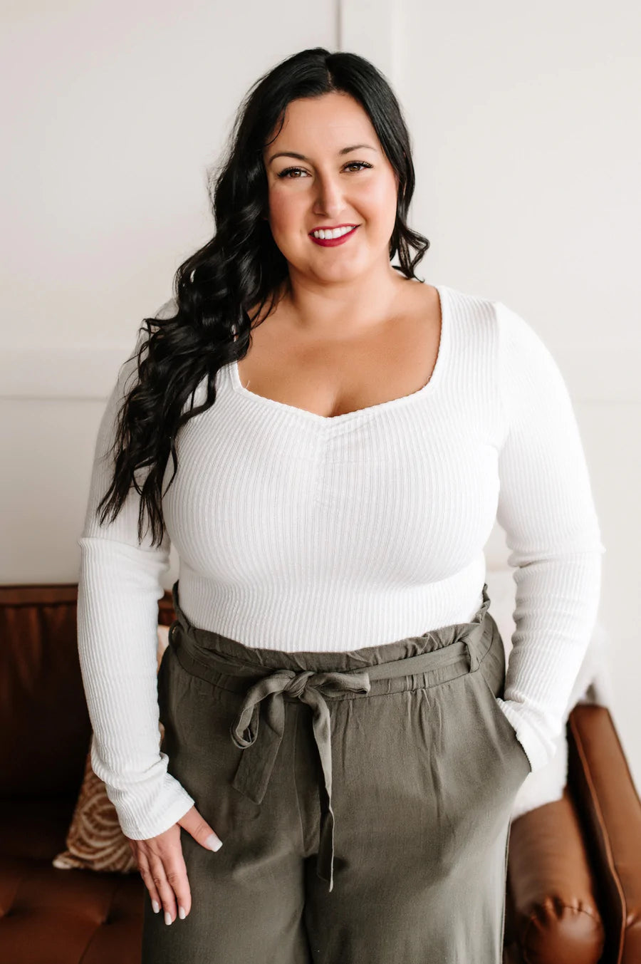 White Ribbed Ruch Top
