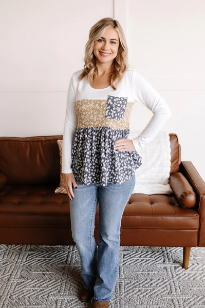 Colorblock Floral Top
