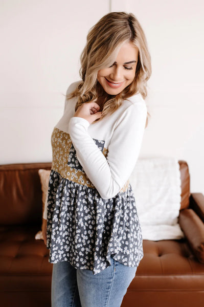 Colorblock Floral Top