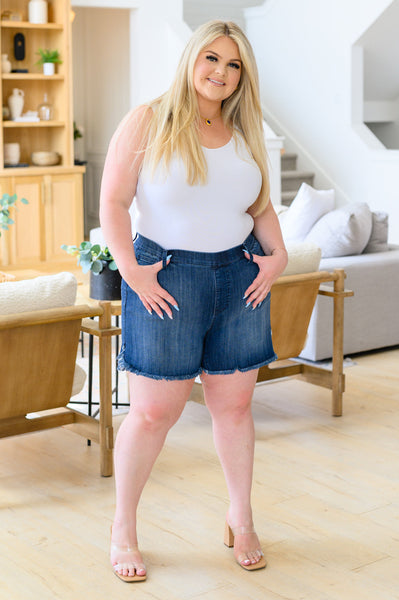 Judy Blue Pull On Split Hem Denim Shorts