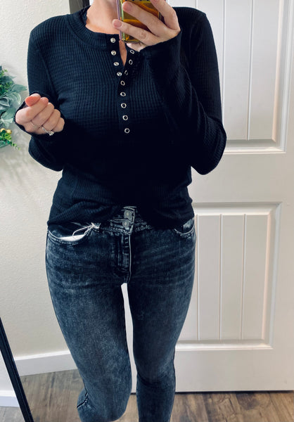 Waffle Snap Button Henley