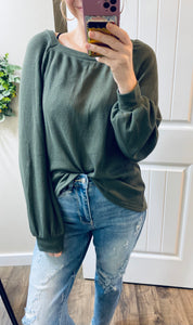 Olive Waffle Knit Top