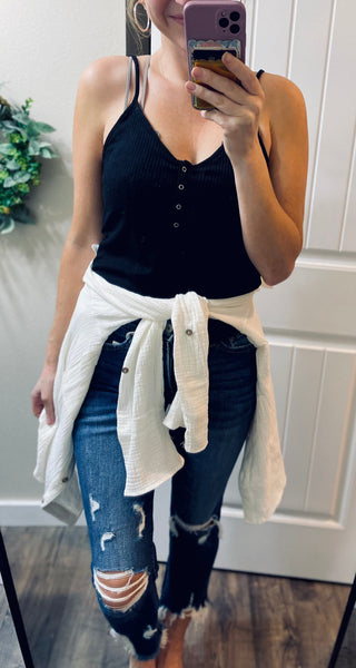 Ribbed Button Henley Cami