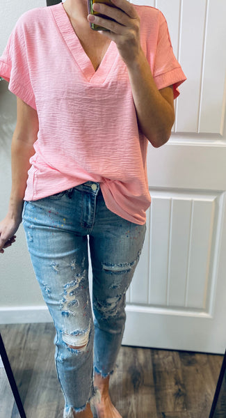Woven V-Neck Hi Low Blouse
