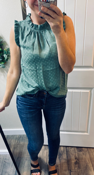 Sleeveless Ruffle Trim Blouse