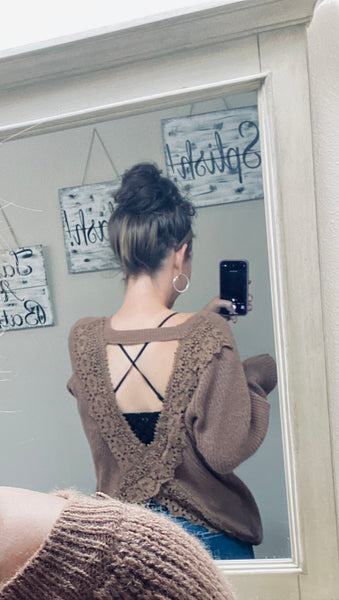 Mocha Lace Cross Back Sweater