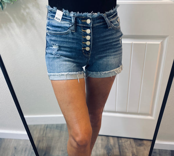 Judy Blue Buttonfly Raw Hem Shorts