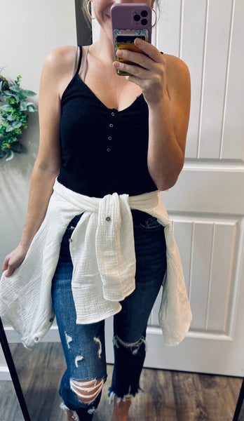 Darkwash Cropped Mom Distressed Denim