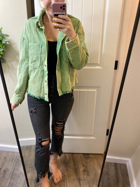 Black Wash Buttonfly Raw Hem Distressed Crop Denim