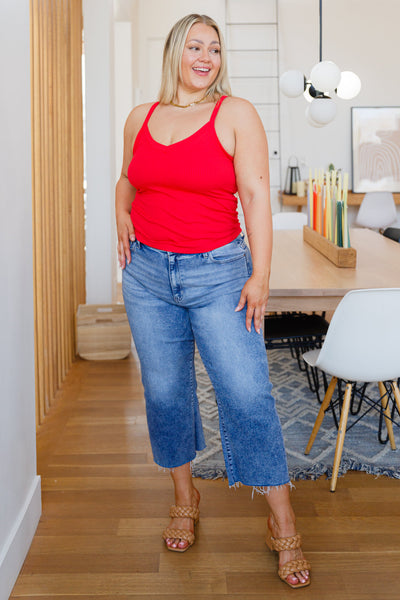 V-Back Ribbed Cami in Ruby Red