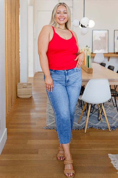 V-Back Ribbed Cami in Ruby Red