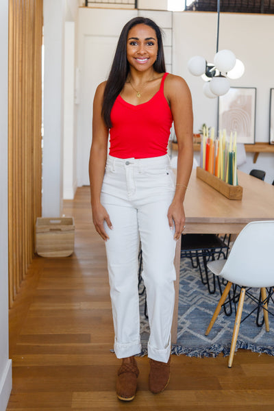 V-Back Ribbed Cami in Ruby Red