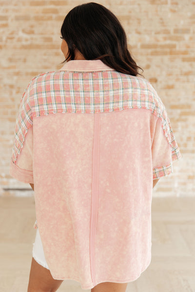 Pink Plaid Color Block Top