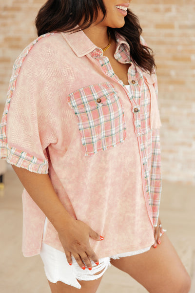 Pink Plaid Color Block Top