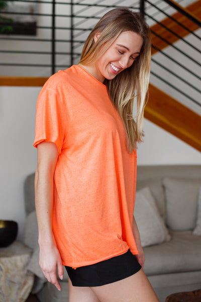 Coral Orange Oversized Raw Edge Tee