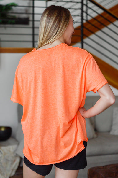 Coral Orange Oversized Raw Edge Tee