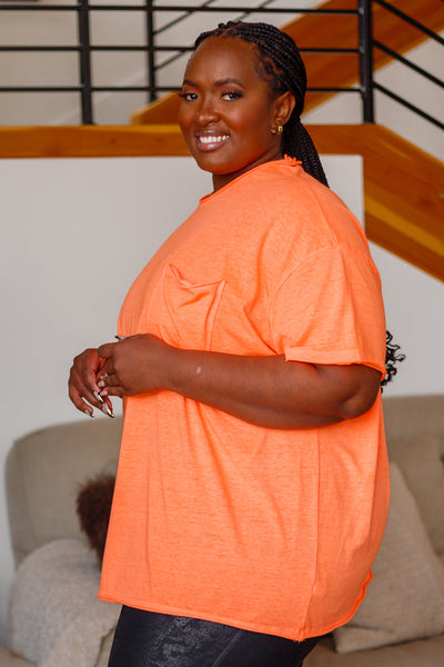 Coral Orange Oversized Raw Edge Tee