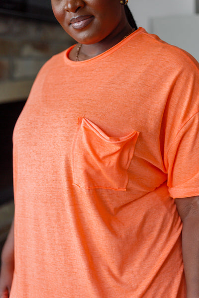 Coral Orange Oversized Raw Edge Tee