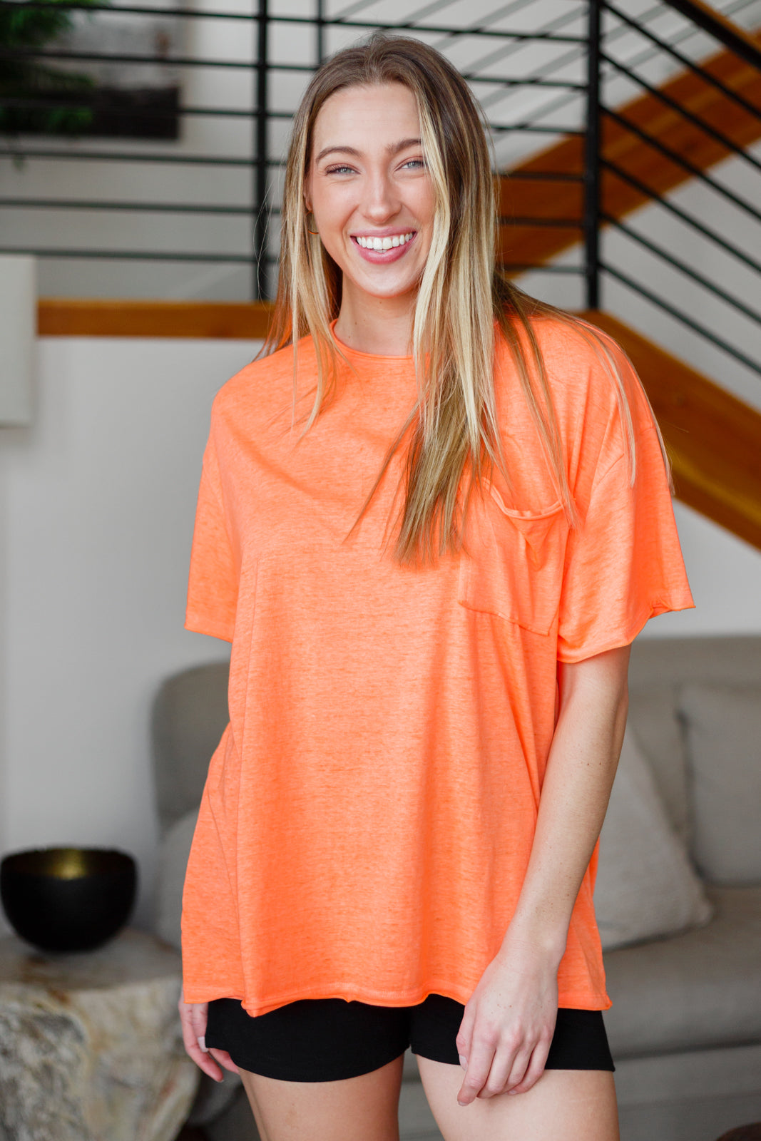 Coral Orange Oversized Raw Edge Tee