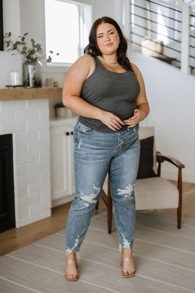 Judy Blue Button Fly Boyfriend Jeans