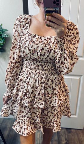 Floral Square Neck Ruffle Dress