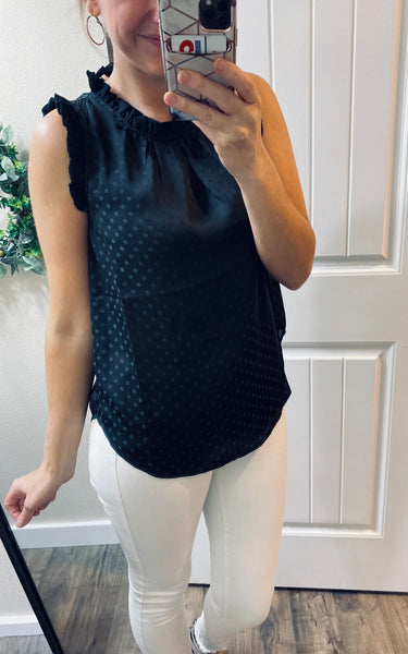 Sleeveless Ruffle Trim Blouse
