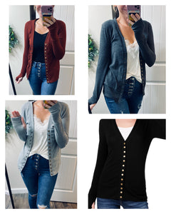 Snap Button Cardigan with Thumbholes