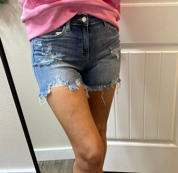 Judy Blue Midwash Frayed Hem Shorts