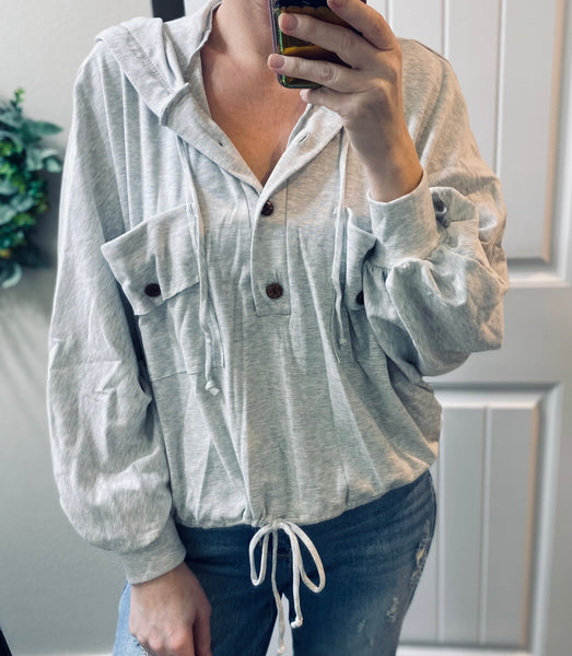 Grey Wash Jersey Puff Hoodie