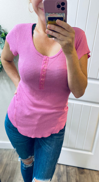 Snap Button Henley Short Sleeve Top