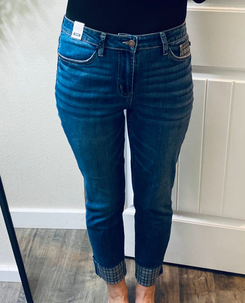Judy Blue Plaid Cuff Denim