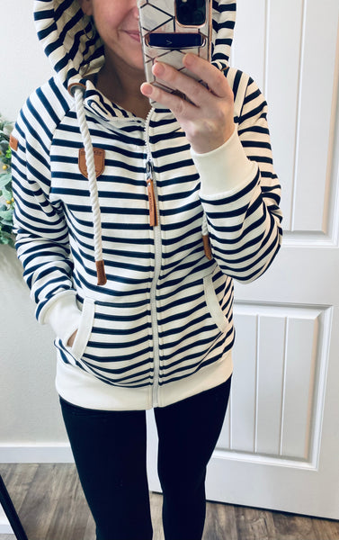 Navy Stripe Full Zip Wanakome