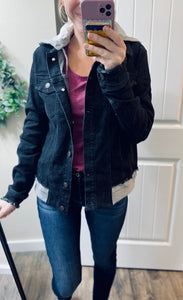 Black Distressed Hooded Denim Jacket