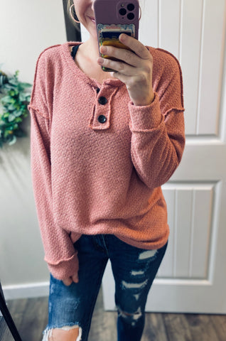 Mauve Long Sleeve Button Top