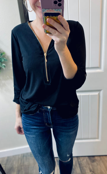 Zip Up 3/4 Blouse