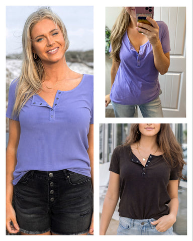 G & L Mineral Wash Button Henley Short Sleeve