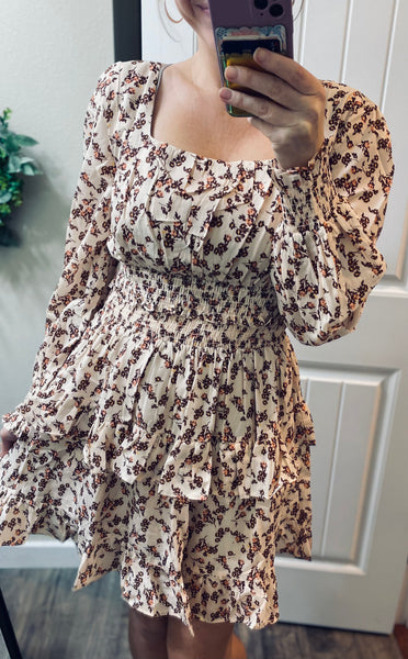 Floral Square Neck Ruffle Dress