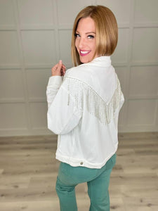 White Rhinestone Fringe Jacket