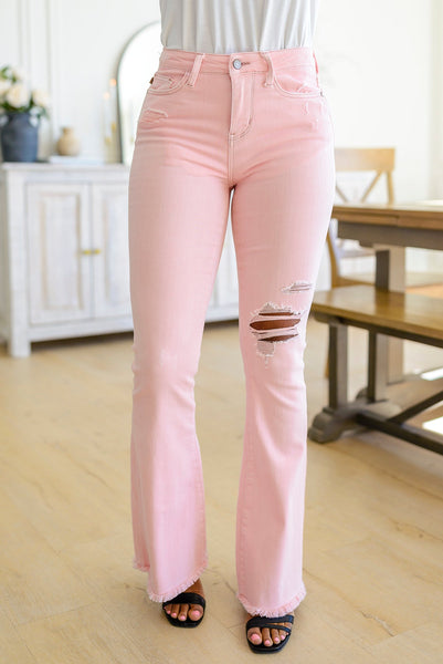 Judy Blue Pink Distressed Flares