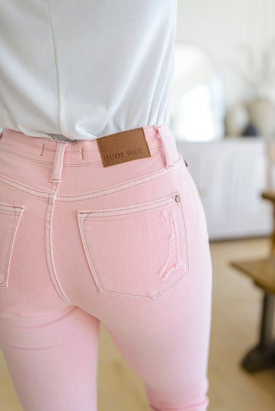 Judy Blue Pink Distressed Flares