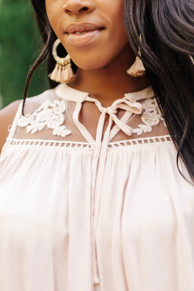 Floral Embroidered Sleeveless Top in Pink