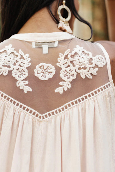 Floral Embroidered Sleeveless Top in Pink