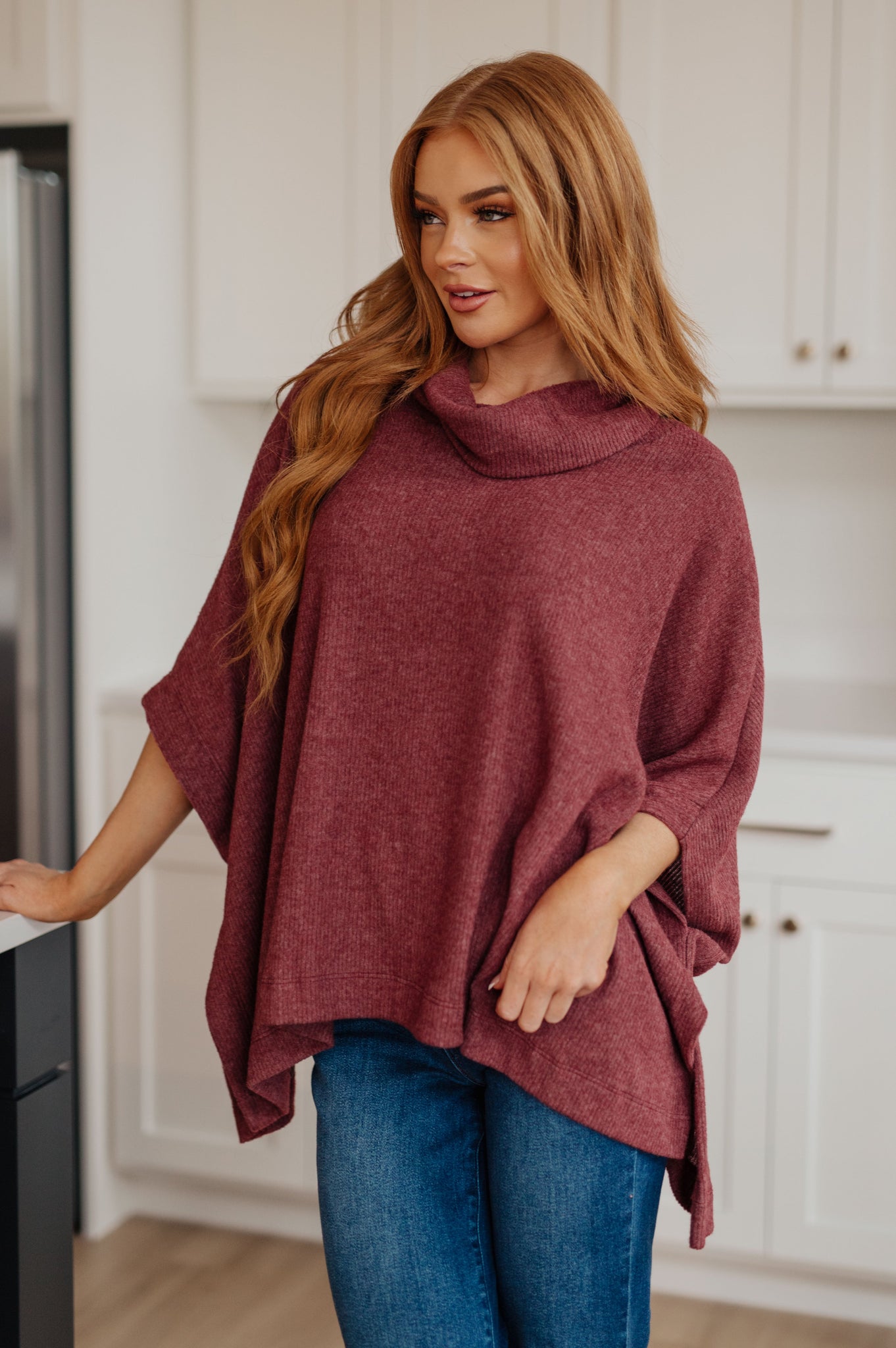Burgundy Cowl Neck Poncho