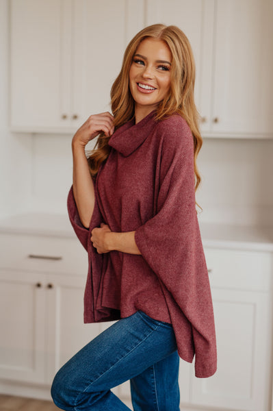 Burgundy Cowl Neck Poncho