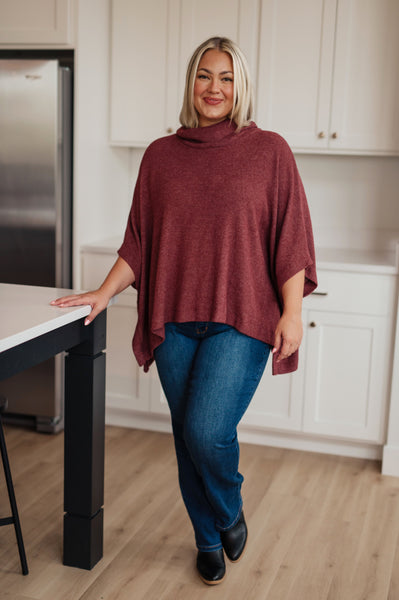 Burgundy Cowl Neck Poncho