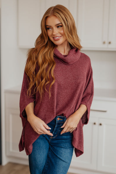Burgundy Cowl Neck Poncho