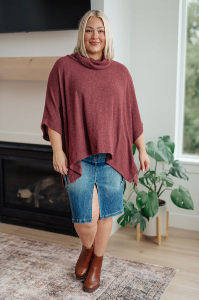 Burgundy Cowl Neck Poncho
