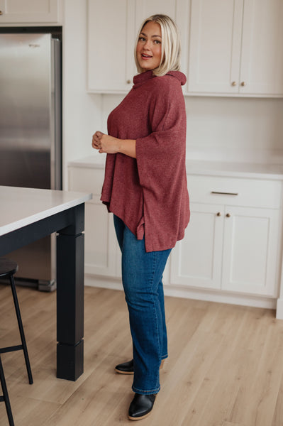 Burgundy Cowl Neck Poncho